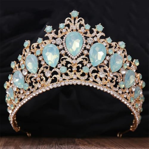 Frauen Tropfenförmige Hochzeitskrone große Strasssteine Bankett Diademe Kostüm Haarschmuck von Vsadsau