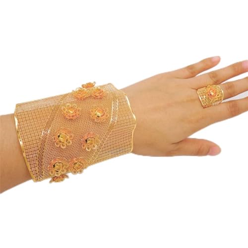 Goldfarbene Armreifen mit Ring, für Damen, marokkanisches breites Armband, böhmische Manschettenarmbänder, afrikanischer Brautschmuck von Vsadsau