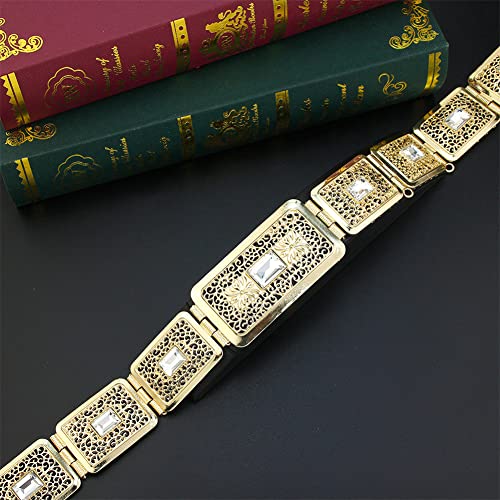 Goldfarbener arabischer Körperschmuck, quadratischer Bund, für Damen, Marokko, Brautkleid, Metallgürtel, großer Kristallbund von Vsadsau