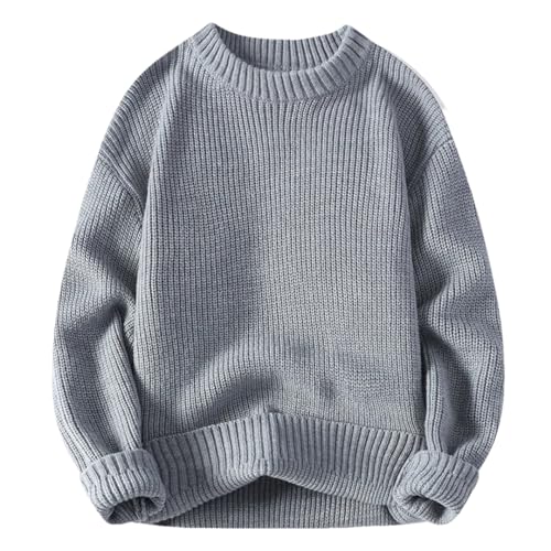 Herbst Winter Solide Rundhals Pullover Männer Weiche Lässige Dicke Pullover Warme Strickpullover, grau, X-Large von Vsadsau