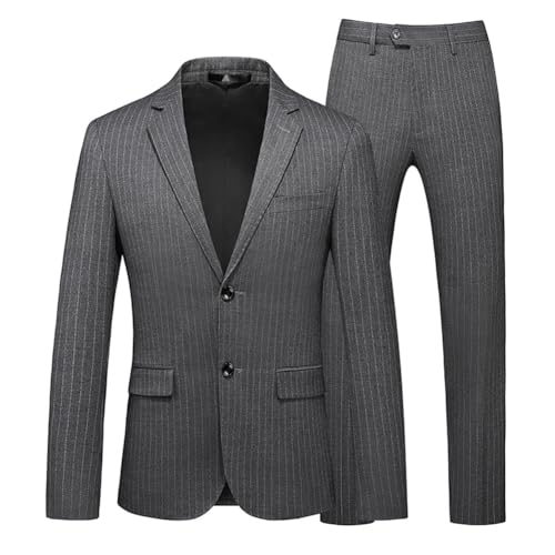 Herren Sakko Streifen Flache Hose Anzug Formale Business 2-teilig Brautanzug Brautjungfernanzug, grau (gris chiné 14), XL von Vsadsau