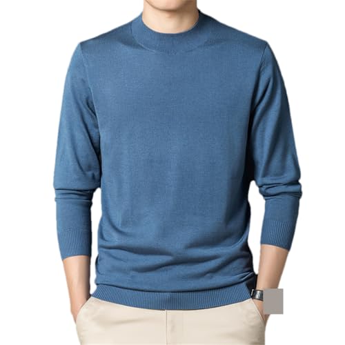 Herren Seide Wolle Strick T-Shirts Seide Pullover Männlichen Halb Rollkragen Einfarbig Weiche Wolle Pullover, blau, Large von Vsadsau