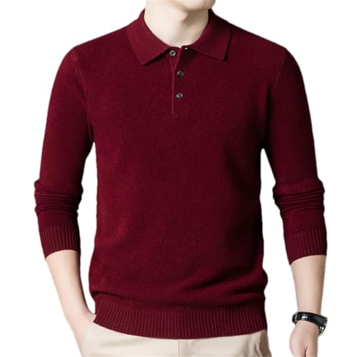 Herren Wolle Tees Dicker Kaschmir Pullover Männlichen Umlegekragen Strickhemd Warme Wolle Pullover Tops, rot, Small von Vsadsau