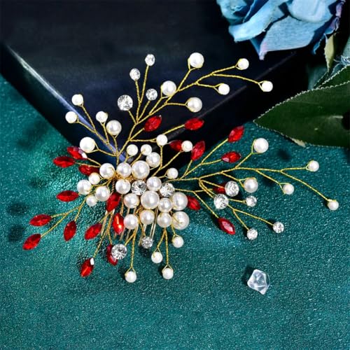 Hp851 Haarkamm mit Strasssteinen, Perlen, Haarschmuck, für Hochzeit, Party, Kopfschmuck für Damen, Rot Hp851 Haarkamm mit Strasssteinen, Perlen, Haarschmuck, für Hochzeit, Party, Kopfschmuck für Damen, Rot von Vsadsau