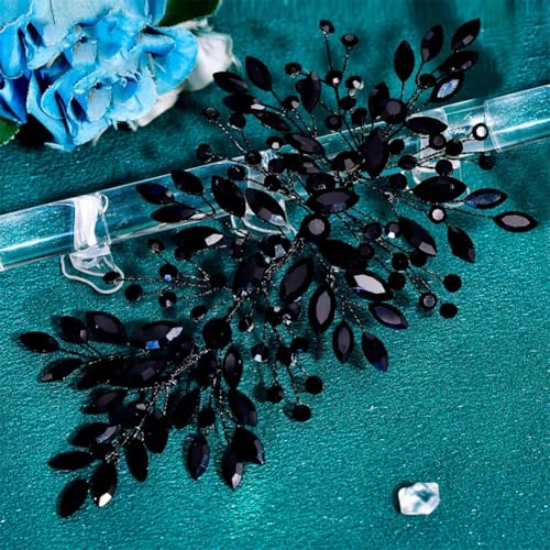 Hp857-Haarreif mit Strasssteinen, für Hochzeit, Party, handgefertigt, Schwarz von Vsadsau