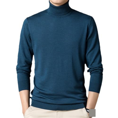 Männer Superfine Wolle Pullover Herbst Winter Rollkragen Stricken Männliche Wolle Langarm Strick T-Shirts, blau, XXXL von Vsadsau