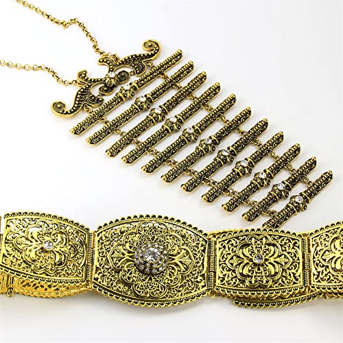 Retro Caucasus Gürtel Brustplate Sets für Frauen Metall Brust Gliederkette Schnitzschnalle Ethno Hochzeit Schmuck von Vsadsau