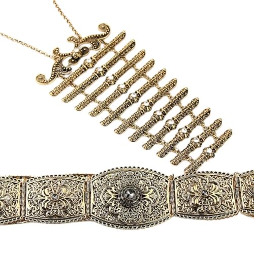 Retro Caucasus Gürtel Brustplate Sets für Frauen Metall Brust Gliederkette Schnitzschnalle Ethno Hochzeit Schmuck von Vsadsau