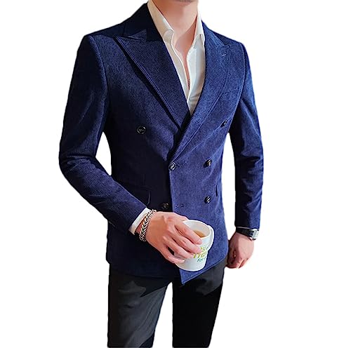 Vsadsau Solid Cord Blazer für Herren Zweireiher Slim Fit Blazer Vintage Casual Blazer Jacke, marineblau, XXXL von Vsadsau