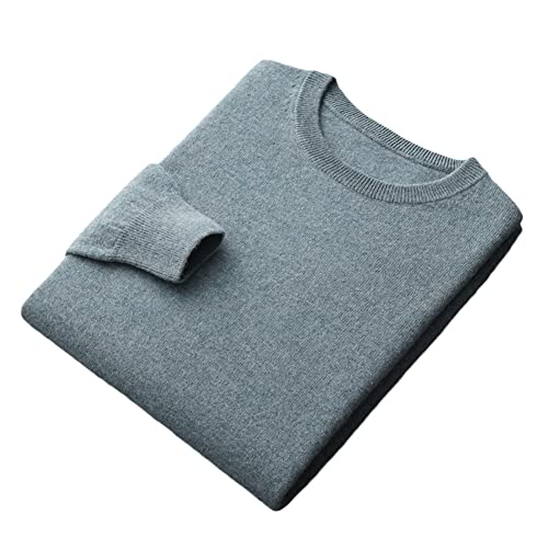 Vsadsau 100% Merinowolle Nahtloser Pullover Herren Rundhalsausschnitt Pullover Strickpullover Warm Pullover, Grau, Large von Vsadsau