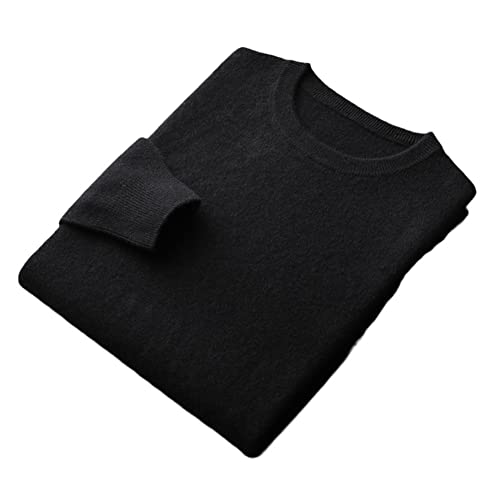 Vsadsau 100% Merinowolle Nahtloser Pullover Herren Rundhalsausschnitt Pullover Strickpullover Warm Pullover, Schwarz , Large von Vsadsau