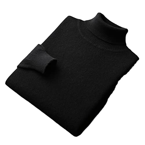 Vsadsau 100 % Merinowolle Pullover Herren Dicker Strick Rollkragen Pullover Einfarbig Kaschmir Pullover, Schwarz , Medium von Vsadsau