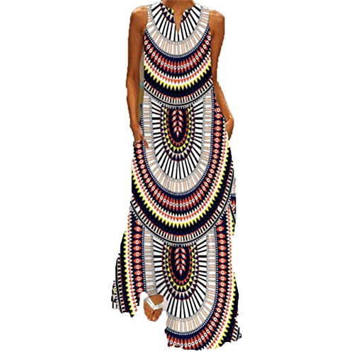 Vsadsau Afrikanisches Blumenmuster, ärmellos, langes Kleid, Frauen, Party, afrikanische Kleider, V-Ausschnitt, lässiges Strand-Maxikleid, Vlcq-57, L von Vsadsau