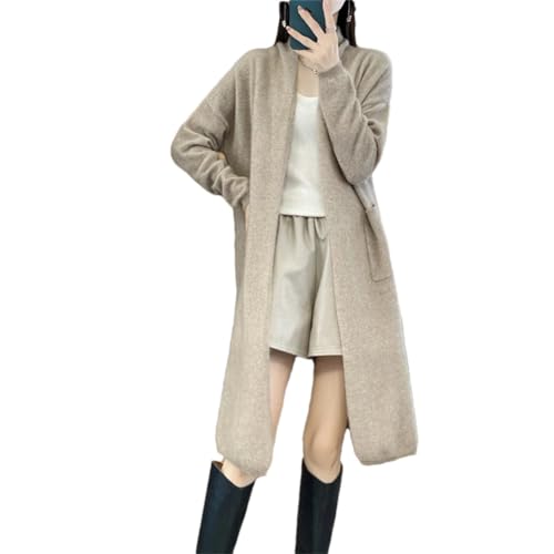 Vsadsau Damen 100% Merinowolle Lange Strickjacke Pullover Gestrickte Offene Front Cardigans Leichter Pullover, Khaki9, One size von Vsadsau