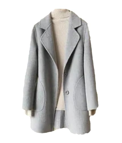 Vsadsau Damen Kaschmirmantel Herbst und Winter mittellange einfarbige einreihige Jacke, grau, 46 von Vsadsau