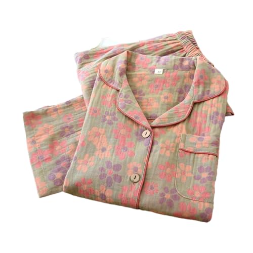 Vsadsau Damen-Pyjama-Set, Baumwolle, fragmentierte Blume, langärmelig, Hose, zweiteilig, für Zuhause, 04, 38 von Vsadsau