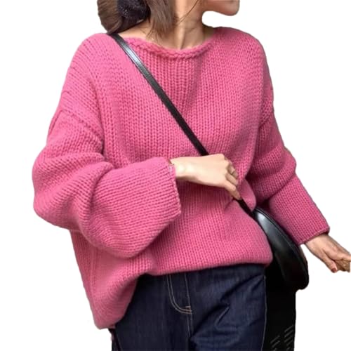 Vsadsau Damen-Strickpullover aus Wolle, locker, langärmelig, lässig, Rundhalsausschnitt, Strickpullover, rosarot, M Vsadsau Damen-Strickpullover aus Wolle, locker, langärmelig, lässig, Rundhalsausschnitt, Strickpullover, rosarot, M von Vsadsau