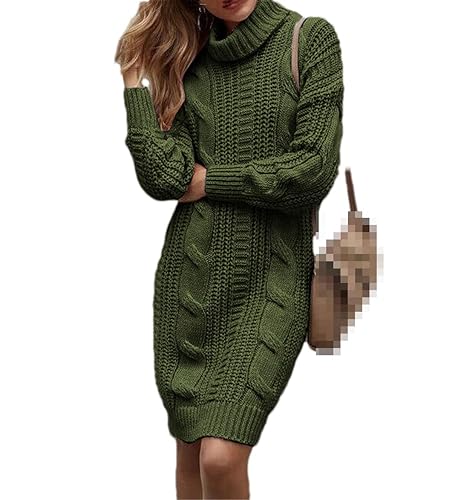 Vsadsau Damen Winter Rollkragen Strickpullover Kleid Einfarbig Langarm Pullover, Army Gn, L von Vsadsau