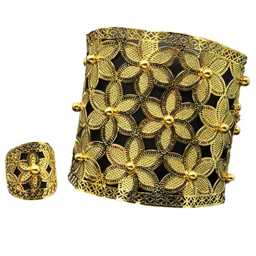 Vsadsau Dubai-Armreif mit Ring, für Damen, marokkanisches vergoldetes Armband, Hochzeit, Party, Armband, One Size, Kupfer, Ohne Edelstein von Vsadsau
