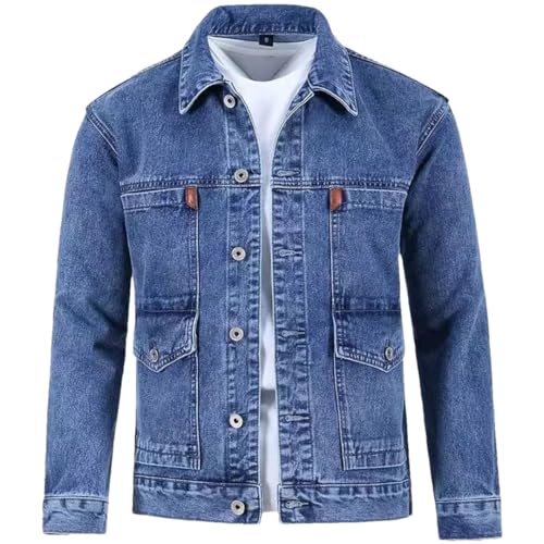 Vsadsau Einfarbige Herren-Jeansjacke, lässig, locker, große Größe, Mantel, Revers, Knöpfe mit Tasche, Outwear, 100, M von Vsadsau