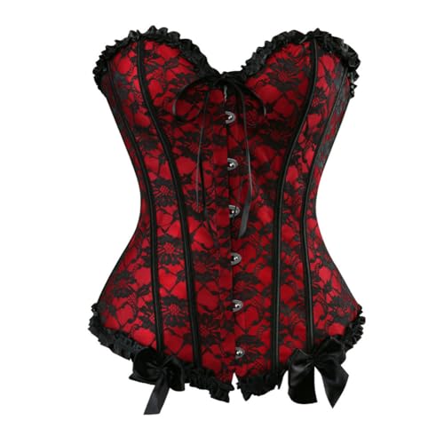 Vsadsau Frauen Floral Trim Korsetts Lace Up Knochen Überbrust Korsett Taille Cincher Vintage Bustier Korsett, rot, 54 von Vsadsau