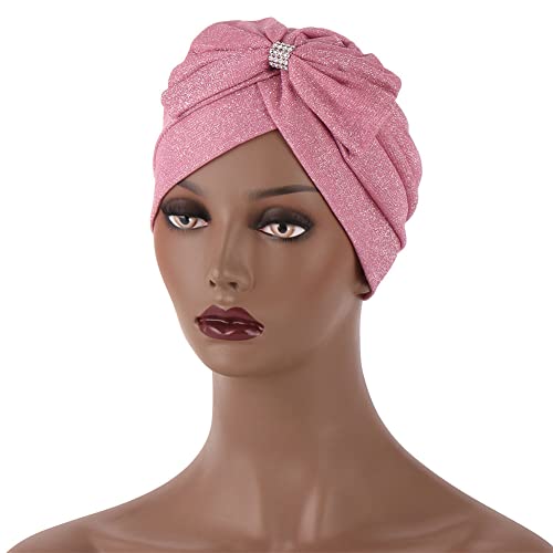 Vsadsau Glitzer-Turban, große Schleife, für Damen, Diamanten, muslimische Kopfbedeckung, Indien-Mütze, Chemo-Beanies von Vsadsau