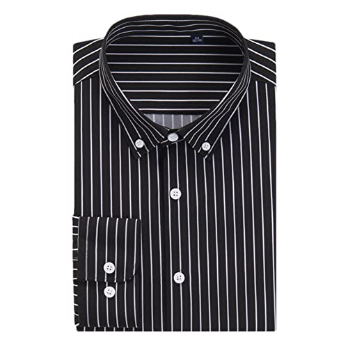 Vsadsau Große Größe Herren Gestreiftes Hemd Langarm Business Casual Hemd, Schwarz , 7XL von Vsadsau