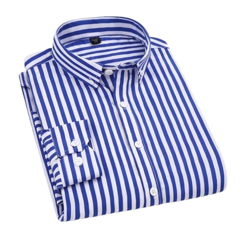 Vsadsau Herren Casual Gestreiftes Hemd Revers Langarm Button-Down Langarm Kleid Hemden, 81 Blau, XXL von Vsadsau