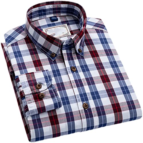 Vsadsau Herren Farbe Kontrast Casual Plaid Kariert Hemden 100% Baumwolle Langarm Button-Down Shirt SS85-7 43 von Vsadsau