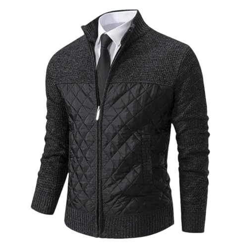 Vsadsau Herren Herbst Und Winter Strickjacke Pullover Patchwork Stehkragen Casual Reißverschluss Jacke Black XL von Vsadsau