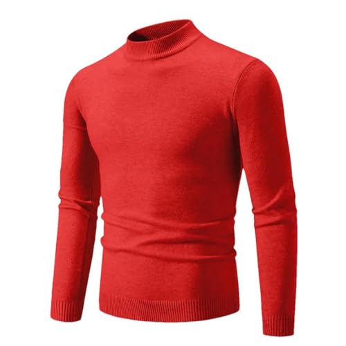 Vsadsau Herren Herbst- Und Winter-Strickpullover, Einfarbig, Halber Schildkrötenkragen, Lässiger Warmer Pullover Red 3XL von Vsadsau