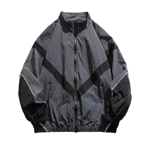 Vsadsau Herren Hip Hop Windbreaker Mantel gespleißt reflektierender Stehkragen Reißverschluss Jacke Baggy dünne Parkas, gray9, M von Vsadsau