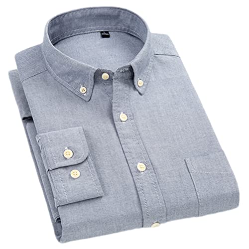 Vsadsau Herren Langarm Baumwollhemd Einzelne aufgesetzte Tasche Regular Fit Solid Button-Down Kleid Shirts von Vsadsau