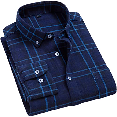 Vsadsau Herren Langarm Gebürstetes Flanellhemd 100% Baumwolle Slim Fit Button-Down Plaid Shirts T0C0103 4XL von Vsadsau