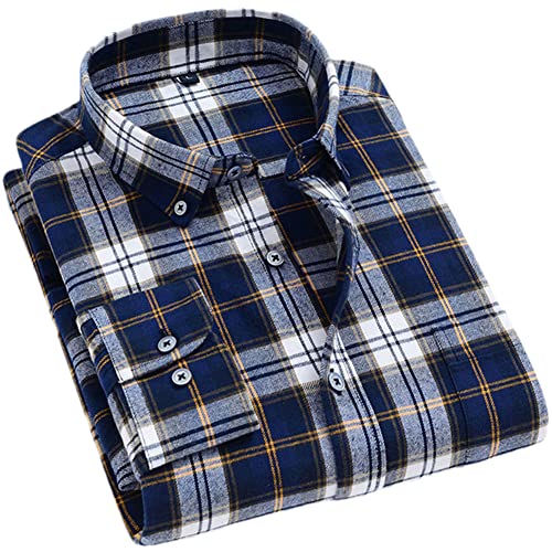 Vsadsau Herren Langarm Gebürstetes Flanellhemd 100% Baumwolle Slim Fit Button-Down Plaid Shirts T0C01042 4XL von Vsadsau