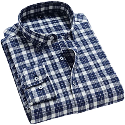 Vsadsau Herren Langarm Gebürstetes Flanellhemd 100% Baumwolle Slim Fit Button-Down Plaid Shirts T0C01043 XL von Vsadsau