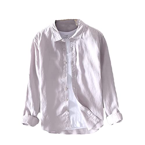 Vsadsau Herren Leinenhemden Business Casual Arbeitskleidung Langarm Regular Fit Revers Outfit Tops, 610 Gray9, L von Vsadsau