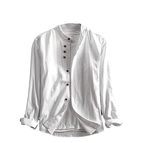 Vsadsau Herren Übergröße Freizeithemd Design Knopf Stehkragen Einfarbig Langarm Hemd Tops, weiß, 3XL von Vsadsau