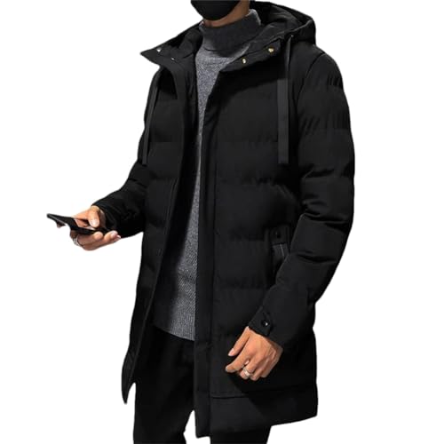 Vsadsau Herren Winter Warm Parka Mantel Mit Kapuze Baumwolle Gepolsterte Mäntel Reißverschluss Lange Puffer Jacke Thermische Mantel, Schwarz , XL von Vsadsau