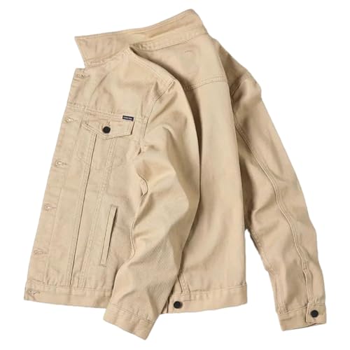 Vsadsau Lässiger Denim-Mantel für Herren, schlichtes Revers, Knöpfe, Revers, schmale Jeansjacke mit mehreren Taschen, W116 Khaki, M von Vsadsau