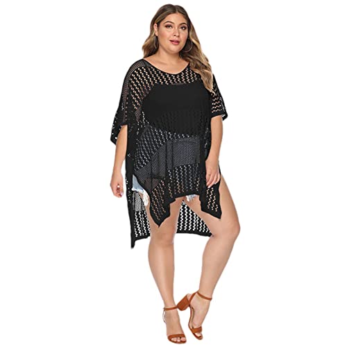 Vsadsau Übergröße Strand Cover Up Häkelkleid Damen Sommer Bikini Cover-Ups Transparent Tunika, Schwarz, 48 von Vsadsau