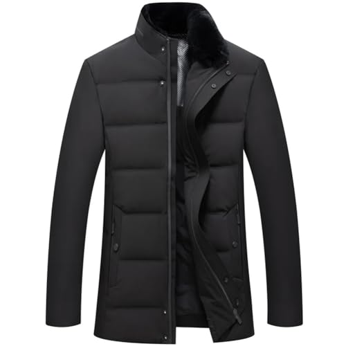 Vsadsau Winter 90% Weiße Ente Daunenjacken Mit Pelzkragen Herren Business Casual Zip Up Parka Mäntel, Schwarz , XXL von Vsadsau