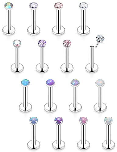 Vsnnsns 16G 18G 20G Gewindelose Push in Lippenringe Edelstahl flache Rückseite Nasenringe Ohrstecker Tragus Helix Conch Knorpel Lobe Ohrringe Ohrstecker Piercing Schmuck für Damen Herren Opal CZ von Vsnnsns