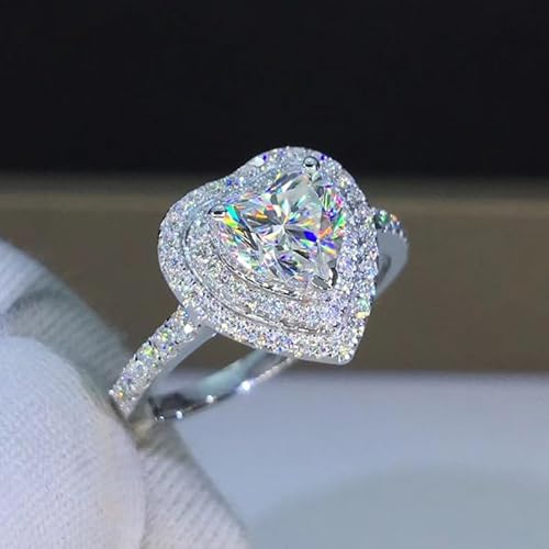 Herzförmiger Zirkonia- oder Moissanit-Ring für Damen, rhodinierter Verlobungsring mit seitlichen Steinen, romantischer Valentinstags-/Hochzeitsring, eleganter Jahrestagsschmuck 6 Herzförmiger Zirkonia- oder Moissanit-Ring für Damen, rhodinierter Verlobungsring mit seitlichen Steinen, romantischer Valentinstags-/Hochzeitsring, eleganter Jahrestagsschmuck 6 von Vsoruln