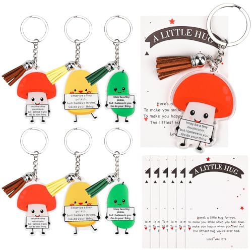 6 Stück Emotionale Unterstützung Schlüsselanhänger mit Kartoffel Pilz Gurken,Positive Inspirierende Acryl Schlüsselanhänger mit Dankesgeschenke für Lehrer,Kollegen,Freunde,Geschenke zum Schulanfang von Vspek