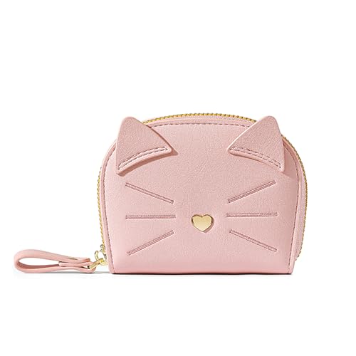 Geldbörse Damen, Portemonnaie Damen mit Reißverschluss und Viele Fächer PU Leder RFID Schutz Kreditkartenetui mit Münzfach Mini Portemonnaie Münzfach Klein im Kurzformat Brieftasche Für Frauen,Katze von Vspek