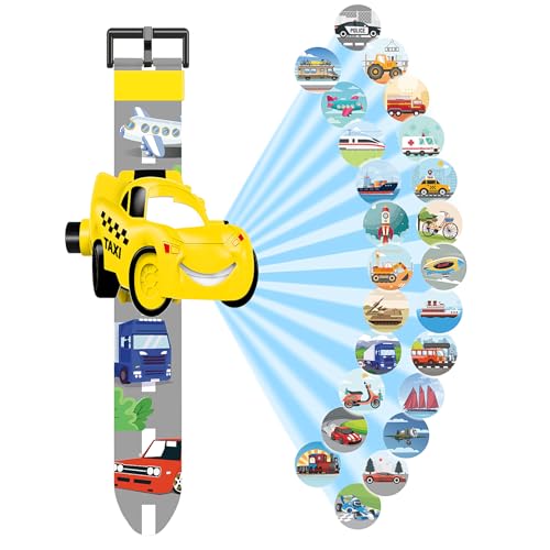 Kinder Cartoon Uhr Einstellbare digitale Projektionsuhr Transportmittel Projektor Uhr Kinder Digitaluhren 24 Verschiedene Bilder Kinderuhr Jungen Kinderuhren Outdoor Armbanduhr für Jungen Mädchen 3-10 von Vspek