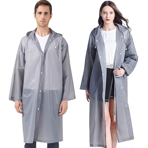 Vspek 2 Stück Regenjacken Eva Regenbekleidung Regenponcho Wiederverwendbar Regenmantel Kordelzug Kapuze Regencape mit Kapuze Tragbarer Wasserdicht Unisex für Wandern, Camping und Reise, Grau von Vspek
