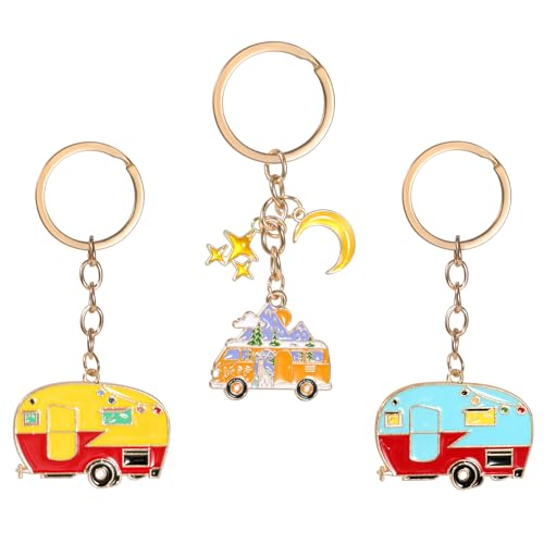 Vspek 3Pcs Schlüsselanhängern, Wohnmobil-Schlüsselanhänger-Zubehör für Reiseanhänger,Geschenk Personalisiert Schlüsselanhänger für das Camping und Camper, Geschenk Retro-Wohnmobil von Vspek