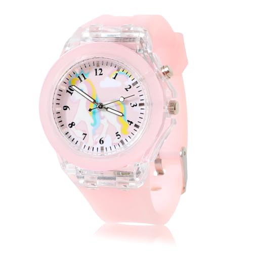 Vspek Kinder Analog Quarzuhr - Einhorn Cartoon Uhr für Mädchen, Elektronische Kleinkind Leuchtende Uhr, Mädchen 3-10 Jahre (Rosa) von Vspek